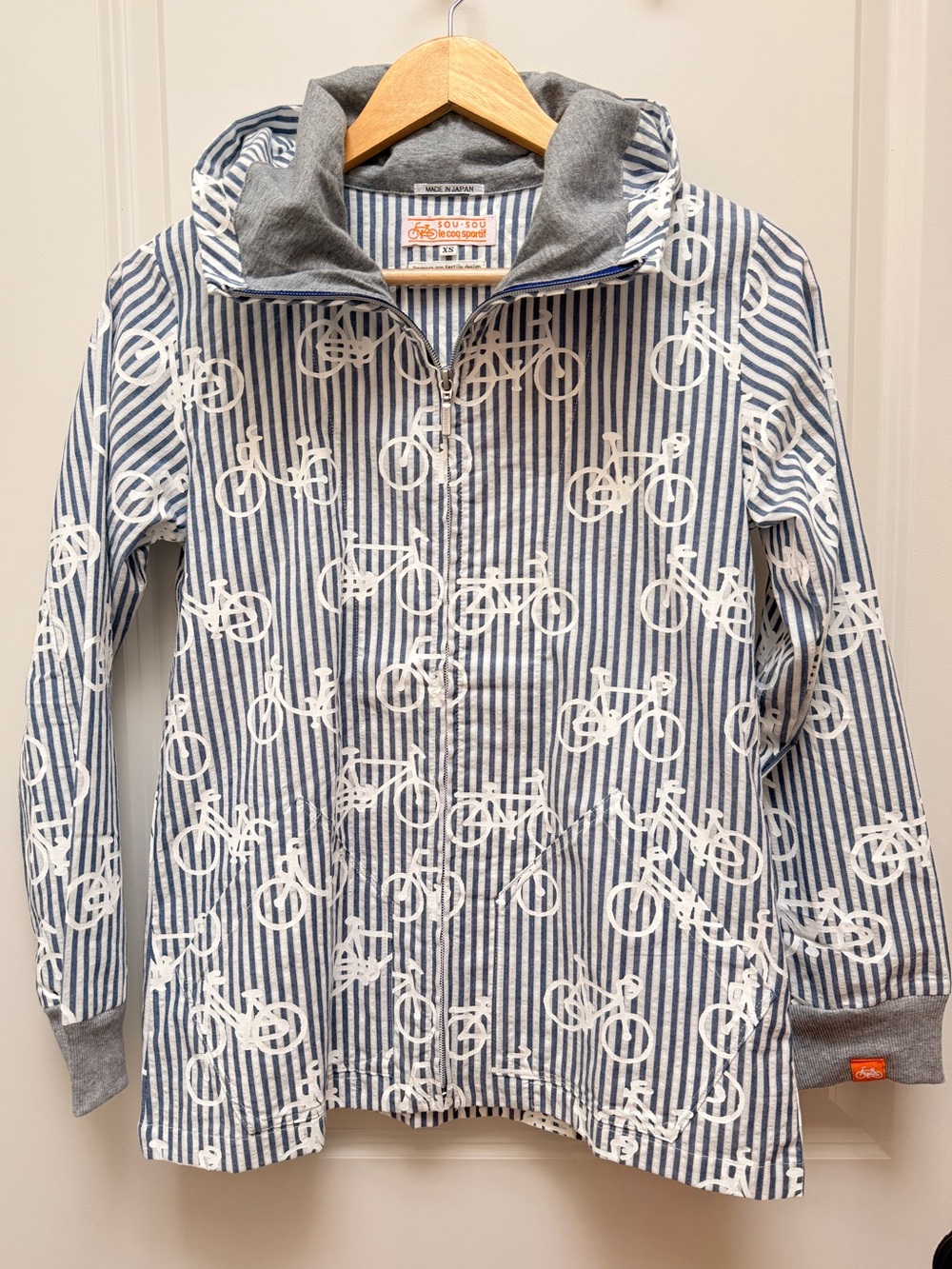 Sou Sou Japanese Seersucker Jacket Hoodie Bicycle Print